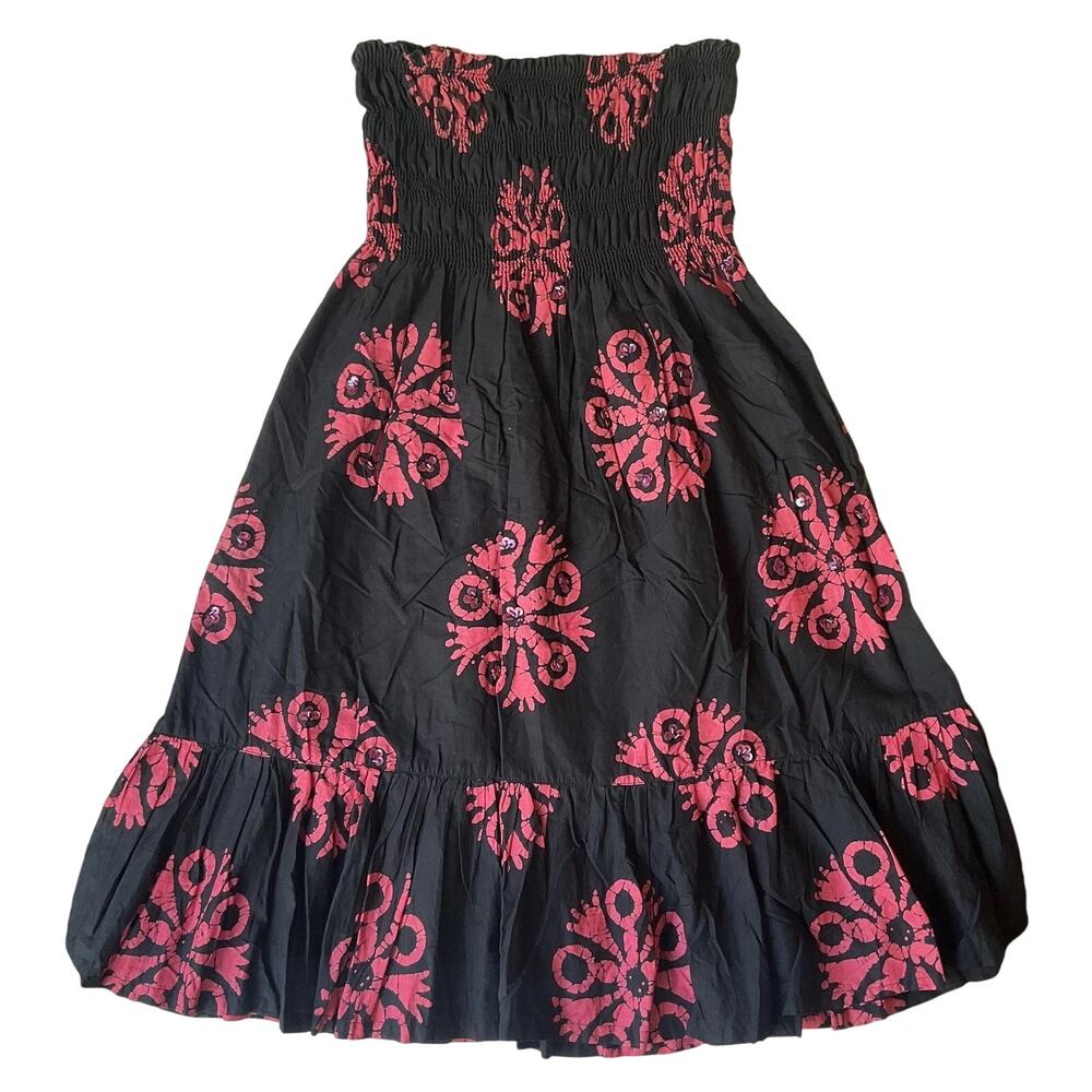 Moda International Women Dress M Black Floral Strapless A-Line